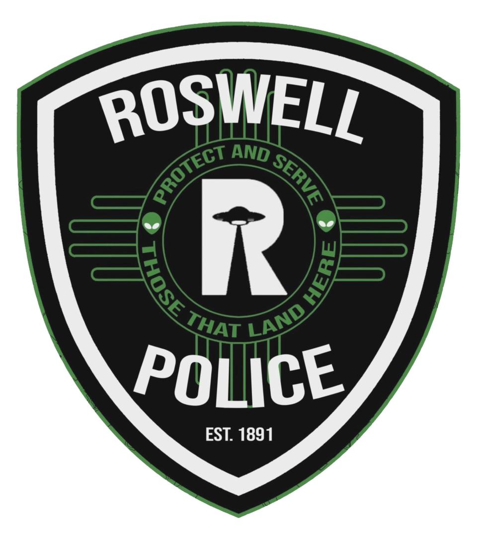 This image provided by the Roswell Police Dept. shows the new uniform patch unveiled on March 8, 2024. Famous for being the spot where a UFO purported crashed in 1947, Roswell, New Mexico, has become a mecca for people fascinated by extraterrestrial phenomenon.