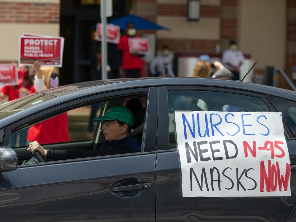 california nurses masks protest