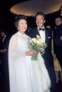 <p>Princess Margaret wore a white caped gown with sequined detailing to a ballet performance she attended with her husband, Antony Armstrong-Jones, in New York. </p>