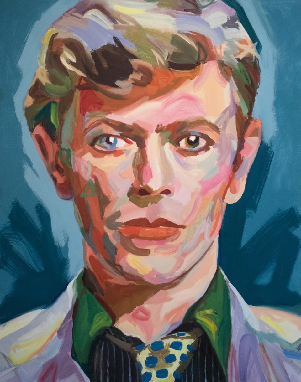 Jo Hay's portrait of musician David Bowie is one of five "Rocker Fellas" paintings that will be on display at the Greg Salvatori Gallery in Provincetown.