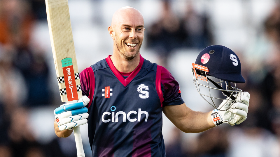 Chris Lynn (pictured) smiles and acknowledges the crowd after his century.