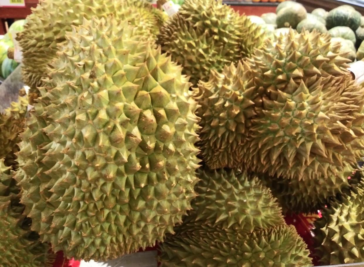 Durian - spiked smelly fruit but delicious -supermarket - tropical  south east asia