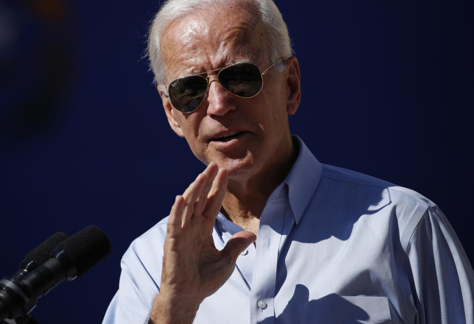 Democratic presidential candidate former Vice President Joe Biden speaks at a campaign event Friday, Sept. 27, 2019, in Las Vegas. (AP Photo/John Locher)