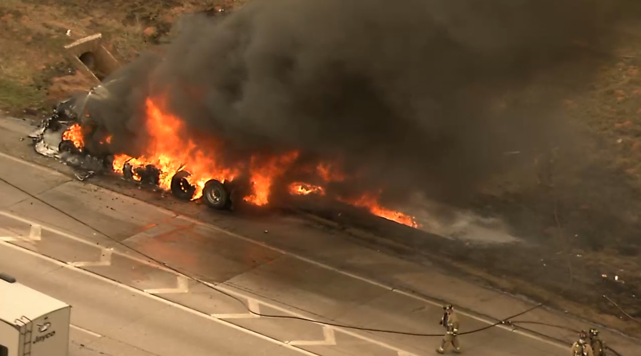 Semi truck fire on I-35 and Kilpatrick Turnpike.