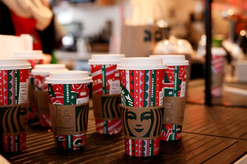 FILE PHOTO: Mobile orders await pick up at a Starbucks in Buffalo, New York