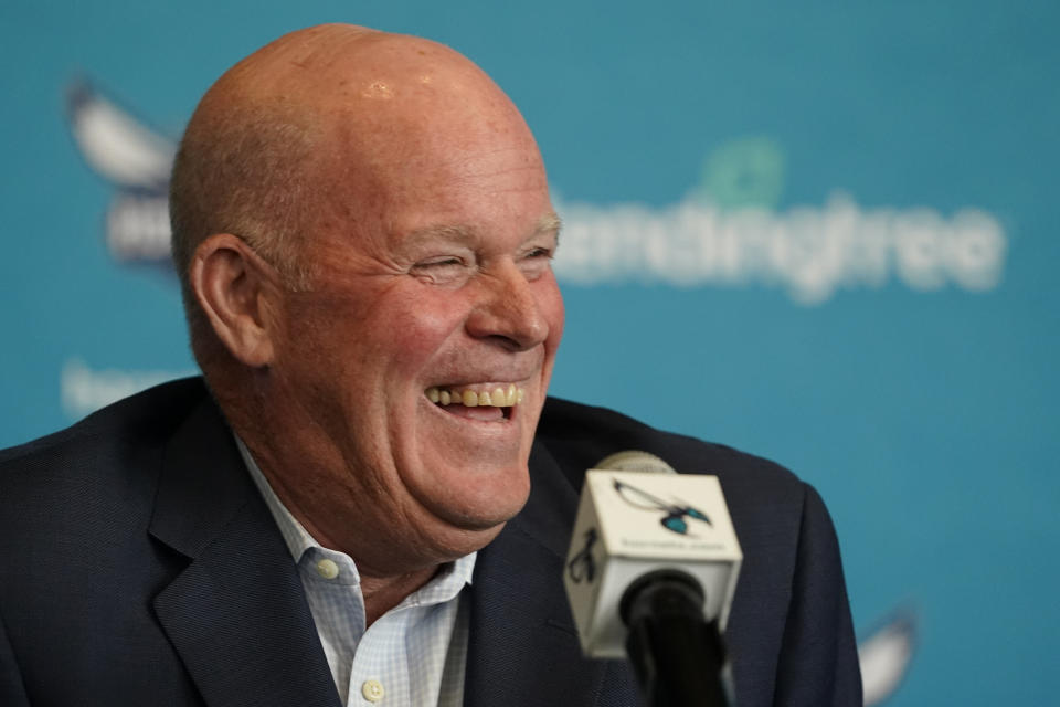 Charlotte Hornets NBA basketball team new head coach Steve Clifford smiles during a news conference on Tuesday, June 28, 2022, in Charlotte, N.C. (AP Photo/Chris Carlson)