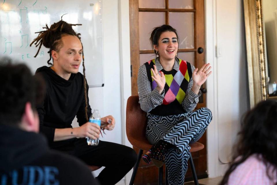 Kate Cosentino sang for students at Kansas City’s Rebel Song Academy. It is a youth musical program run by the nonprofit Art as Mentorship, founded by Kansas City musician Enrique Chi, on the left.