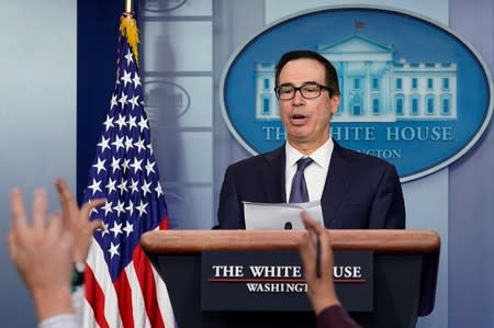 Treasury Secretary Steve Mnuchin speaks at a news briefing