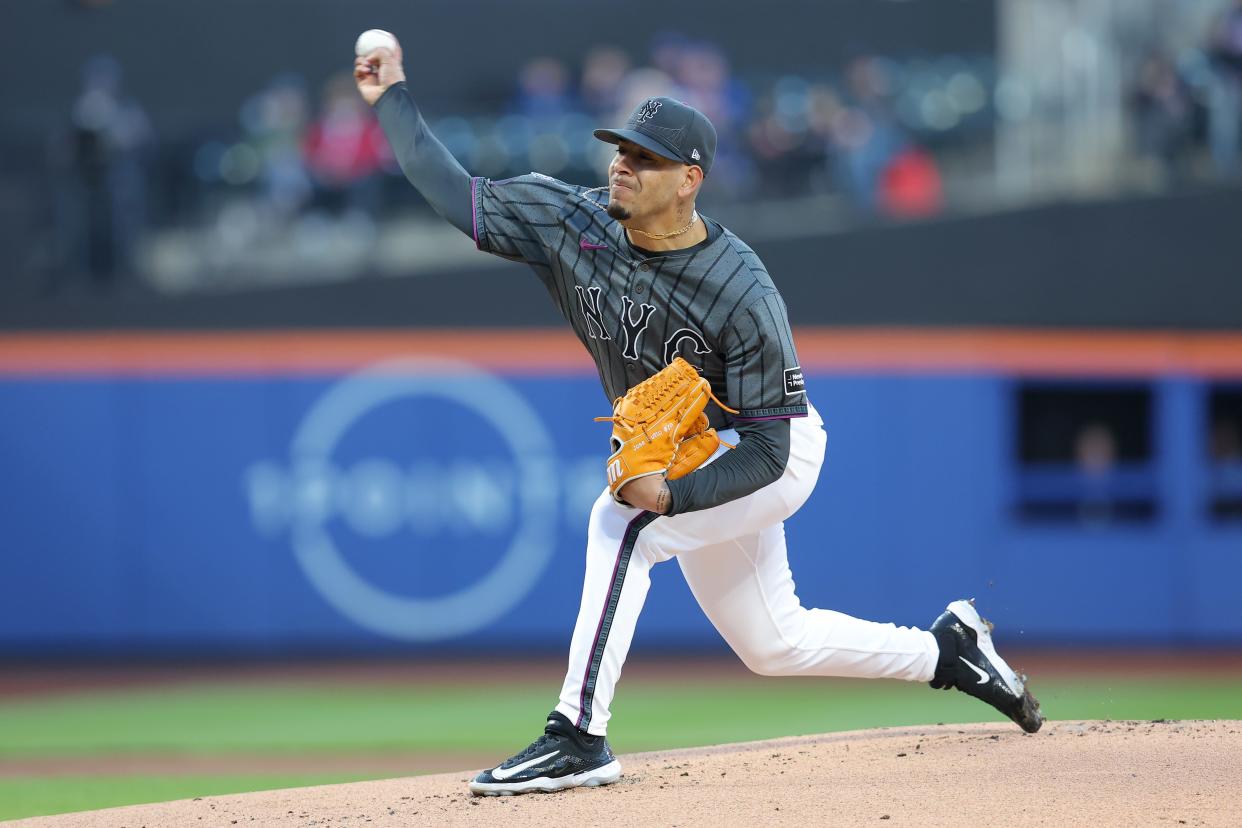 New York Mets starting pitcher Jose Butto (70) pitches against the Chicago Cubs during the first inning on May 1, 2024, at Citi Field.