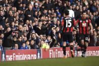 Football Soccer - Portsmouth v AFC Bournemouth - FA Cup Fourth Round - Fratton Park - 30/1/16 Portsmouth fans gesticulate to Bournemouth's Adam Smith Action Images via Reuters / Adam Holt Livepic EDITORIAL USE ONLY. No use with unauthorized audio, video, data, fixture lists, club/league logos or "live" services. Online in-match use limited to 45 images, no video emulation. No use in betting, games or single club/league/player publications. Please contact your account representative for further details.