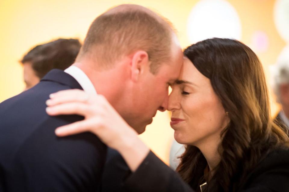 Prince William is greeted with a Hongi by Prime Minister Jacinda Ardern | Mark Tantrum/The New Zealand Government via Getty Images