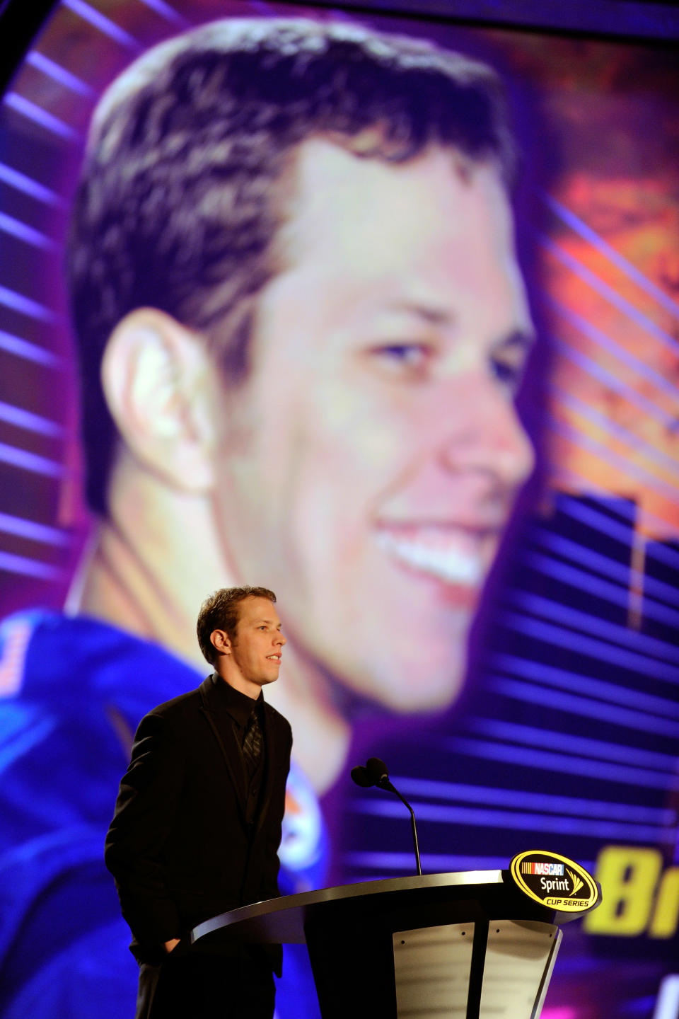 LAS VEGAS, NV - DECEMBER 02: Driver Brad Keselowski speaks during the NASCAR Sprint Cup Series Champion's Week Awards Ceremony at Wynn Las Vegas on December 2, 2011 in Las Vegas, Nevada. (Photo by Ethan Miller/Getty Images)