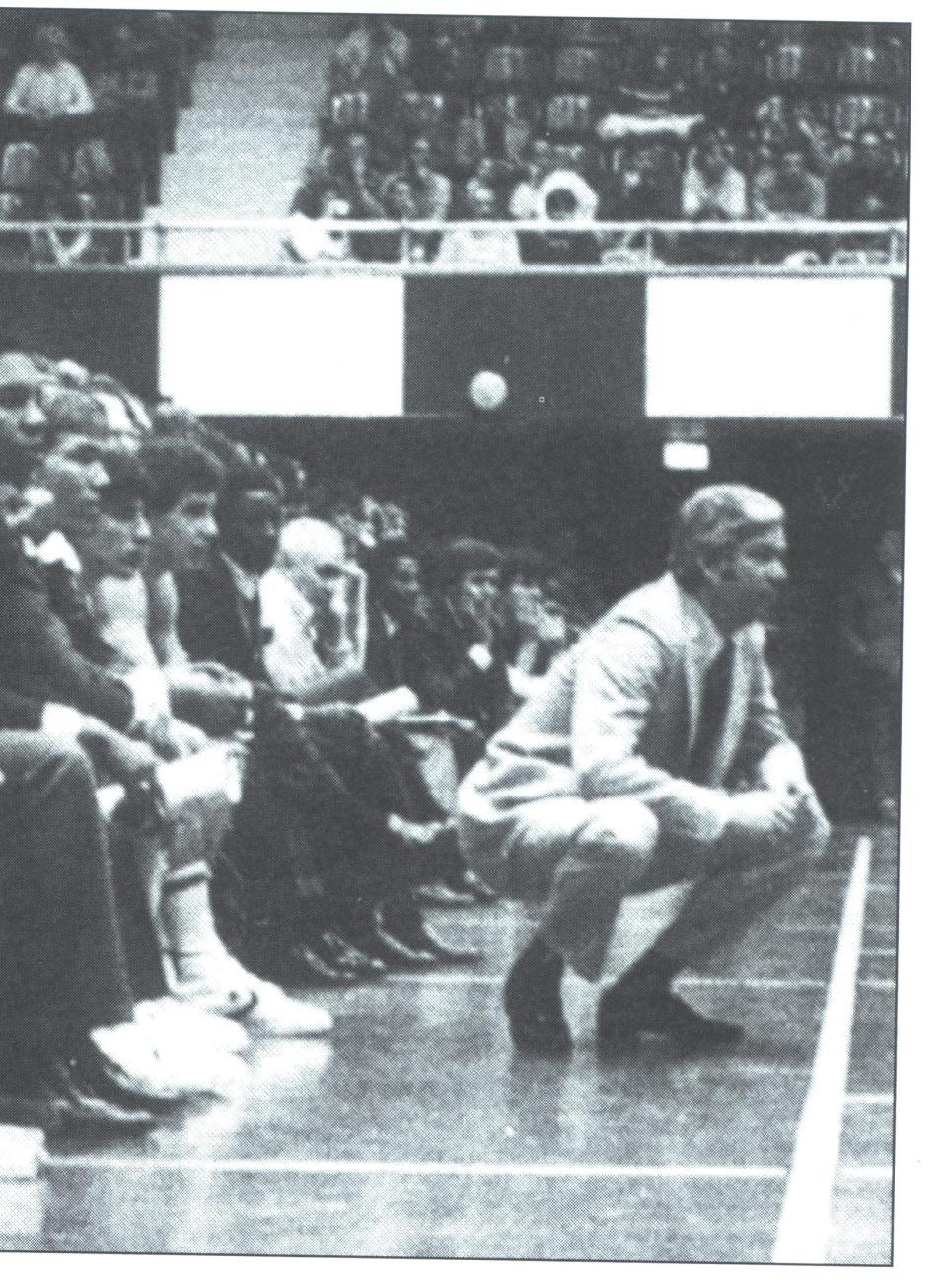 Bill Raftery coaching Seton Hall in Walsh Gym in an undated photo