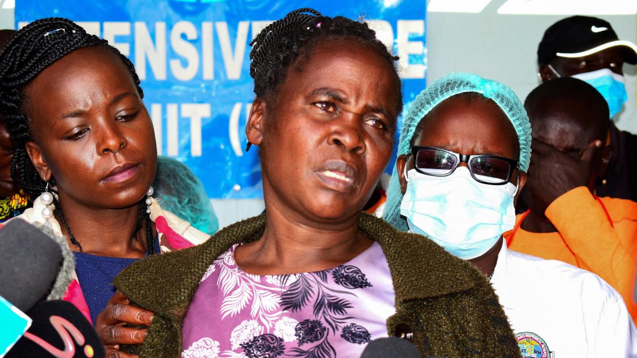 Agnes Cheptegei, the mother of Ugandan athlete Rebecca Cheptegei, who died after her boyfriend set her on fire, speaks in Eldoret, Kenya, on 5 September 2024