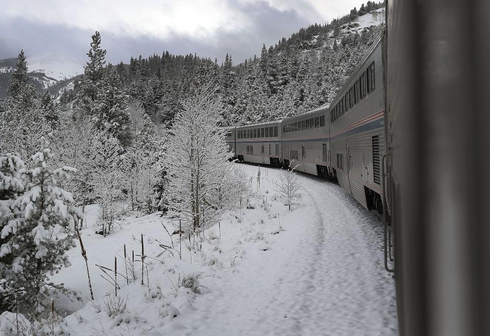 Amtrak's California Zephyr is photographed in Winter Park, Colorado