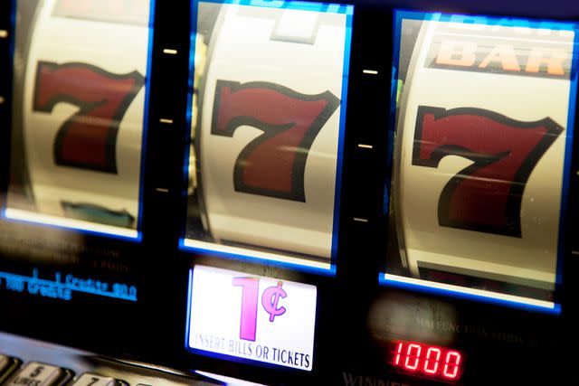 <p>Getty</p> Winning combination of lucky 777 on a slot machine.