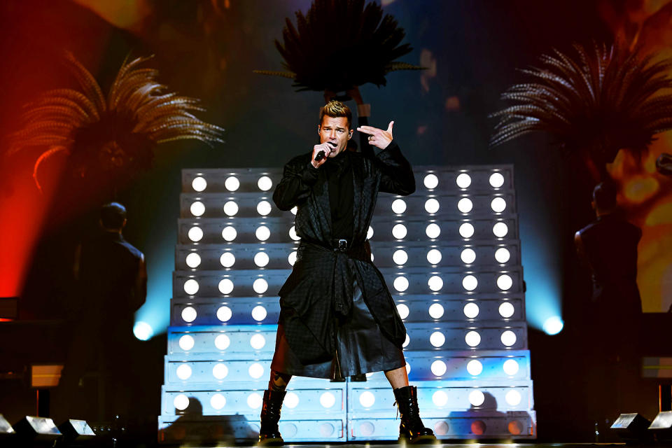 <p>Ricky Martin performs onstage at the MGM Grand Garden Arena during his concert with Enrique Iglesias (not pictured) in Las Vegas on Sept. 25.</p>