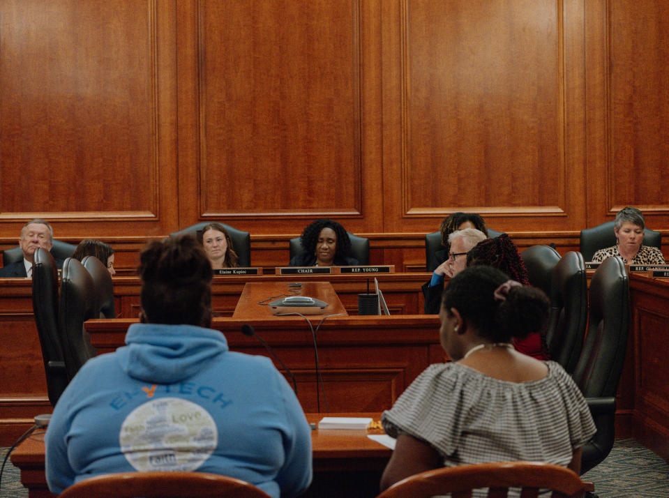 Advocates testified in favor of bills to help foster youths at a legislative hearing Tuesday. (Ali Lapetina for NBC News)