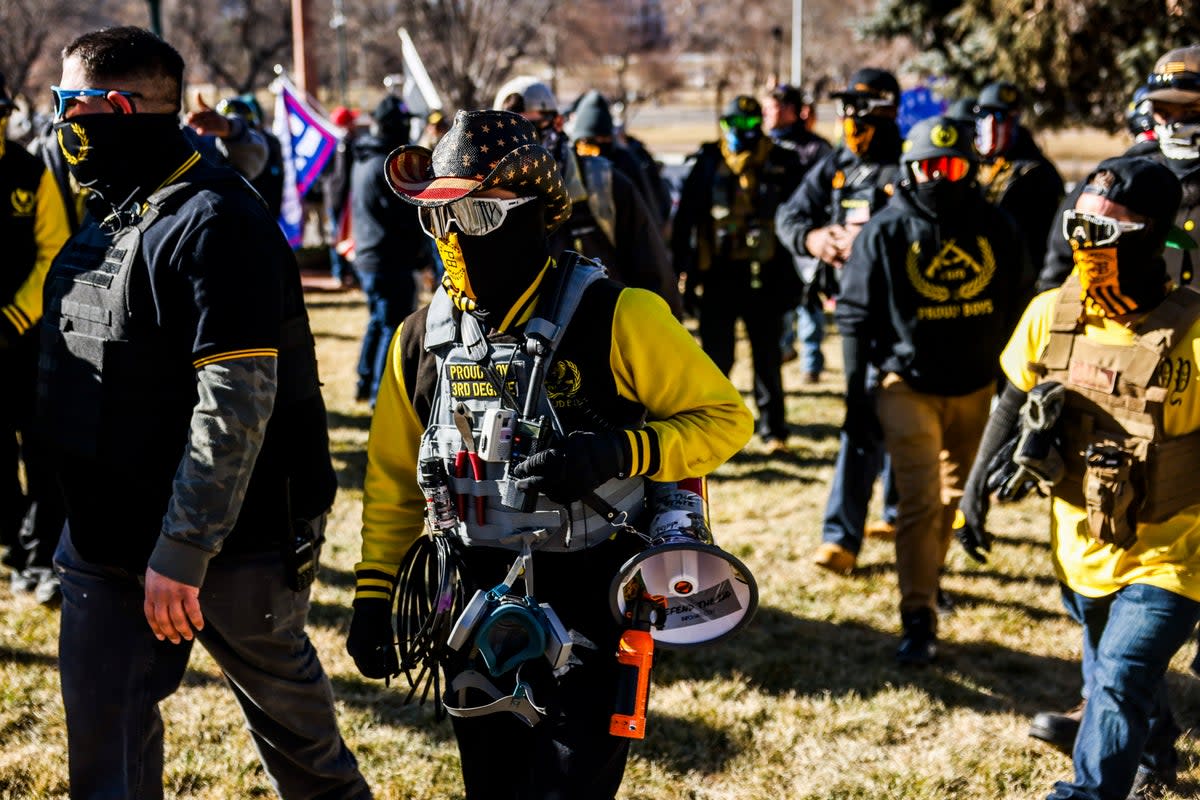 Proud Boys march at a protest in Colorado on January 6 (Getty Images)