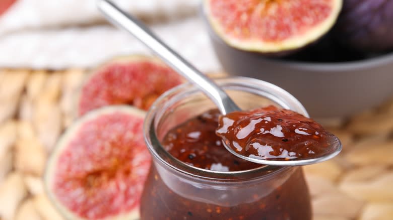 Fig spread in glass container