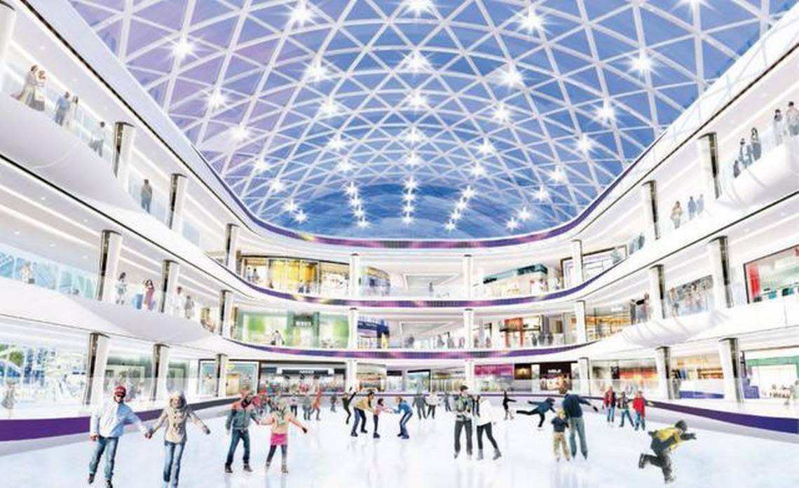 Shops in the proposed American Dream Miami entertainment complex surround an indoors ice-skating rink in this artist’s rendering from developer Triple Five’s proposal. Slated to rise in Northwest Miami-Dade, the 175-acre complex would be the largest mall in the United States.