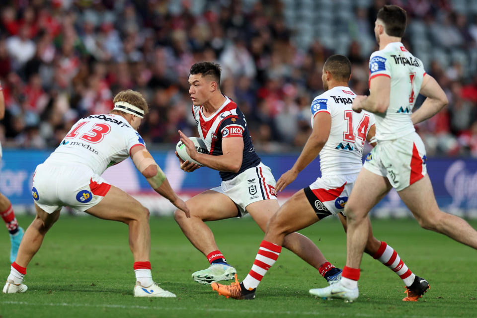 Seen here, Roosters playmaker Joseph Manu running with the ball in the round 18 match against the Dragons.