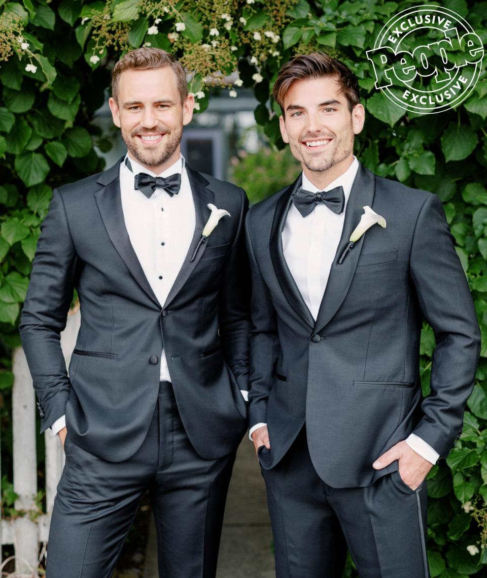 For their ceremony, the couple had a few select friends, including groomsman Nick Viall (who later caught Iaconetti's bouquet), share special readings from their favorite romantic comedies: <em>When Harry Met Sally</em> and <em>Jerry Maguire</em>. “Nick didn’t need to look at the script once up there!” says Haibon.