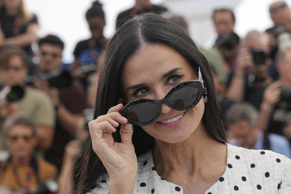 Demi Moore poses for photographers at the photo call for the film 'The Substance' at the 77th international film festival, Cannes, southern France, Monday, May 20, 2024. (Photo by Andreea Alexandru/Invision/AP)