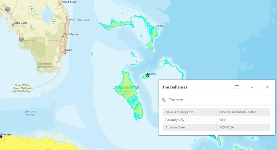 Bahamas under Alert 2 travel advisory as of July 18, 2024.