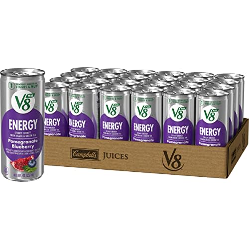 V8 +ENERGY Pomegranate Blueberry Energy Drink, Made With Real Vegetable And Fruit Juices, 8 Ounce Can (Case of 24)