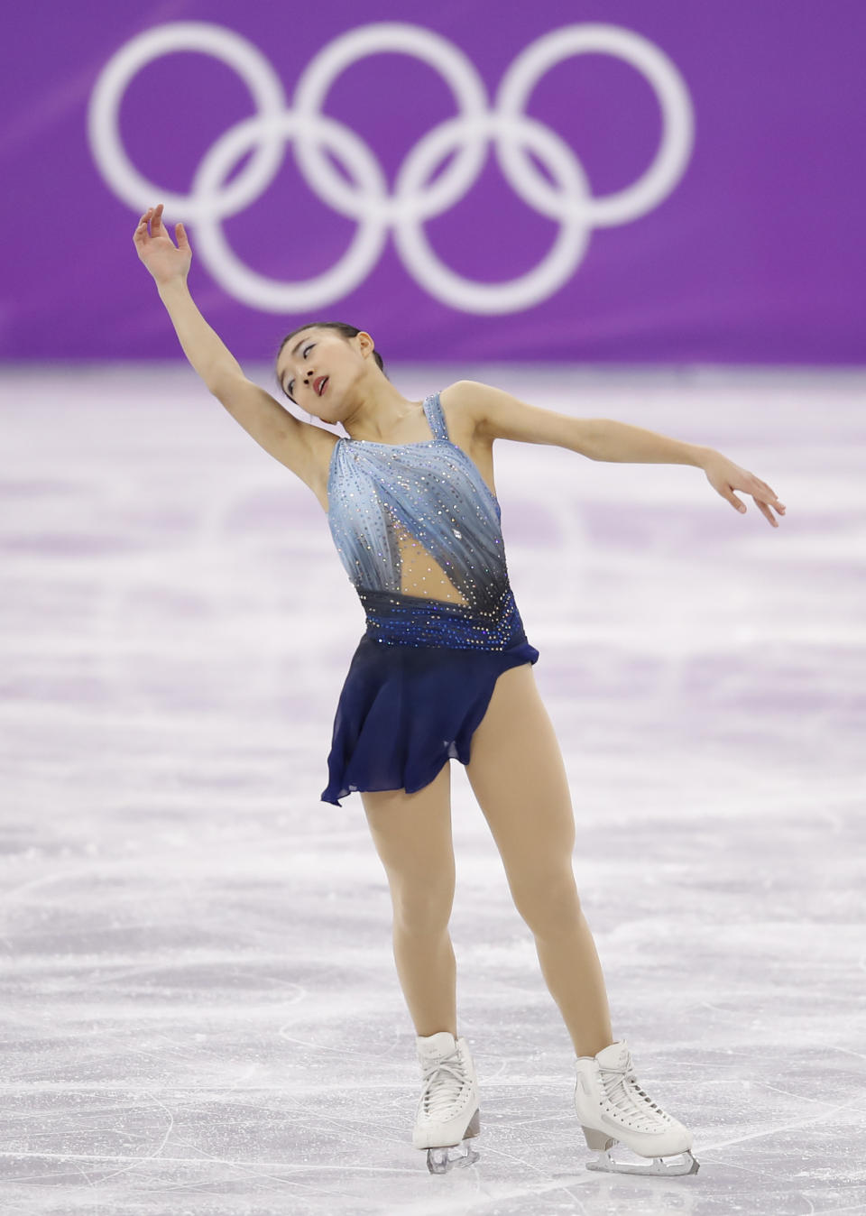 Japan's Sakamoto wore this lovely blue costume for the ladies single short program earlier this week. It's giving us some <a href="https://www.vogue.com/fashion-shows/spring-2008-ready-to-wear/rodarte/slideshow/collection#35" target="_blank">Rodarte</a>&nbsp;<a href="https://www.vogue.com/fashion-shows/fall-2008-ready-to-wear/rodarte/slideshow/collection#11" target="_blank">vibes</a>, and we're here for it.