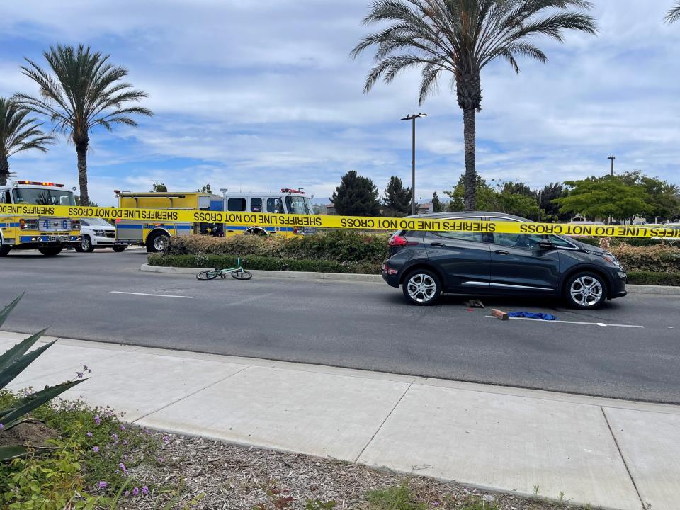 Two teenage cyclists were hit by a car on Promenade Drive in the Camarillo Premium Outlets early Friday afternoon, with one suffering serious injuries, authorities said.