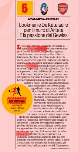 Lookman and De Ketelaere for the wall of Arteta And the passion of Ge Ge La Gazzetta dello Sport17 Sep 2024 The casket is ready, all that remains is to drop the pearl. Atalanta-Arsenal is the ideal content for the Ge Stadium Now the Goddess has the hug she deserves. And he has what Gian Piero Gasperini deserves, a luxurious cross with one of the most beautiful and ambitious teams in the Premier League: Arsenal, second behind CIT. One goal immediately. With the 1-0 torn with his teeth and defended to the bitter end in Tottenham's lair, Arteta made the cut to a steel rearguard. The newfound Lookman and De Ketelaere will have to polish their talent to scratch the wall; the whole team, dragged by the passion of the Geiss But he will have to do it judiciously because the Gunners have space-eaters who are scary: Saka, Havertz, Martinelli... Strikers of movement and percussion, creating spaces and lowering to build, as Gasp likes. The coach will certainly not lower the line out of fear, he will run forward, hoping that his defense does not repeat the distractions seen against Fiorentina. We expect a show of rain. Atalanta will have to repeat the perfect match in Dublin, against the Ba Lev The conquest of the Europa League gave the Dea additional awareness. In Europe, he feels at home. Said with respect for the championship, the eyes of the Gasp shine for the nights of Champions.