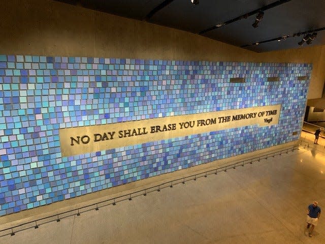 Spencer Finch's art installation “Trying to Remember the Color of the Sky on That September Morning” dominates a wall in the 9/11 Memorial Museum in Manhattan. In trying to capture the blue of that sky, it comprises 2,983 individual watercolors.