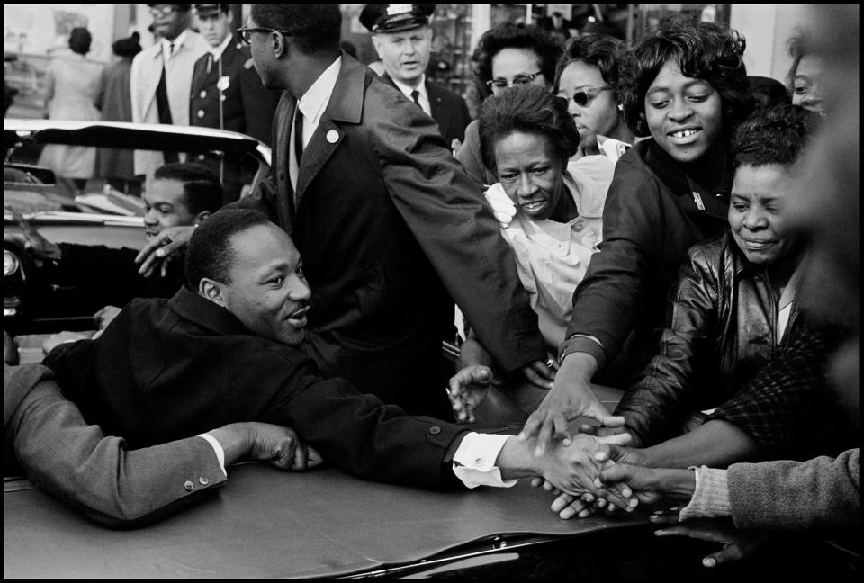 <p>Dr. Martin Luther King, Jr. is greeted in Baltimore, Md., Oct. 31, 1964, on his return to the U.S. after receiving the Nobel Peace Prize. (© Leonard Freed/Magnum Photos) </p>