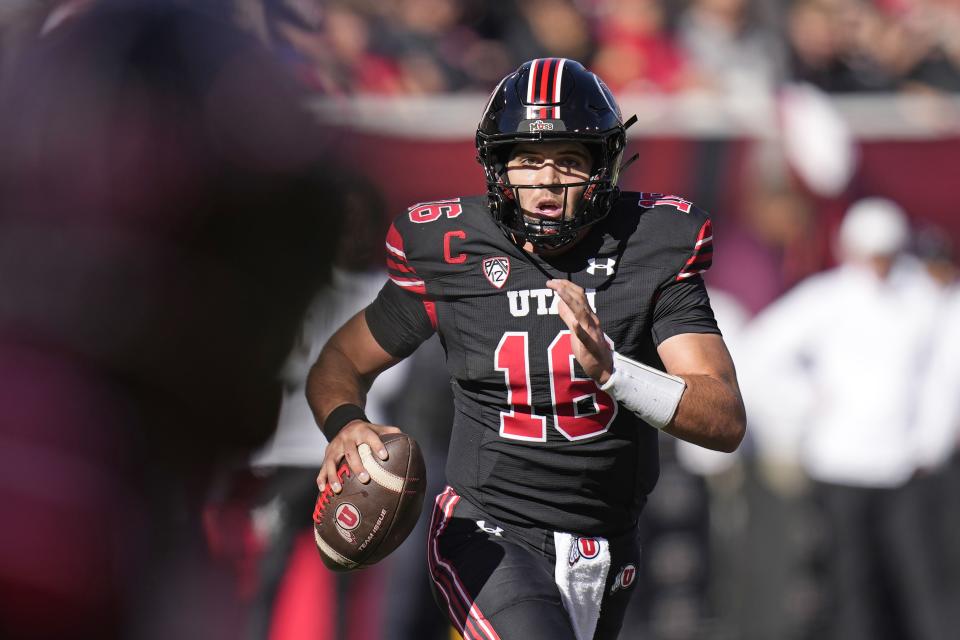 Utah quarterback Bryson Barnes carries the ball against Arizona State during game Saturday, Nov. 4, 2023, in Salt Lake City. The Utes travel to Seattle Saturday for a game against No. 5-ranked Washington. | Rick Bowmer, Associated Press