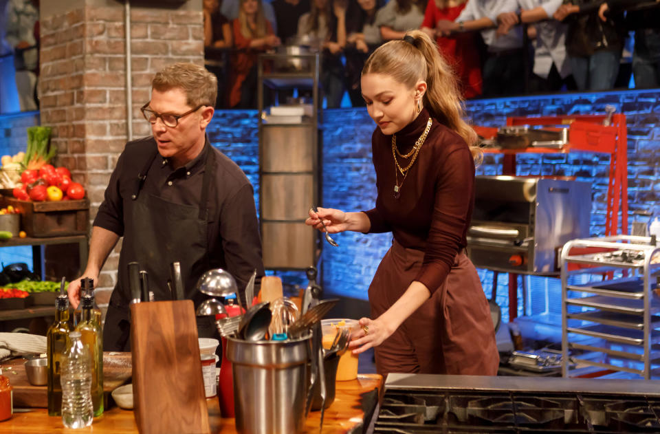 <p>Gigi Hadid makes a guest appearance on <em>Beat Bobby Flay </em>in an episode airing this Sunday night, June 21, at 10:30 p.m. ET on Food Network.</p>