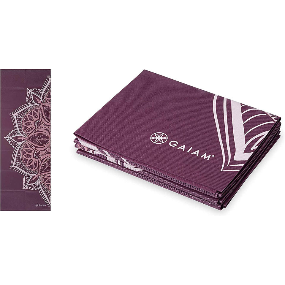 Gaiam folding traveling yoga mat, travel workout equipment