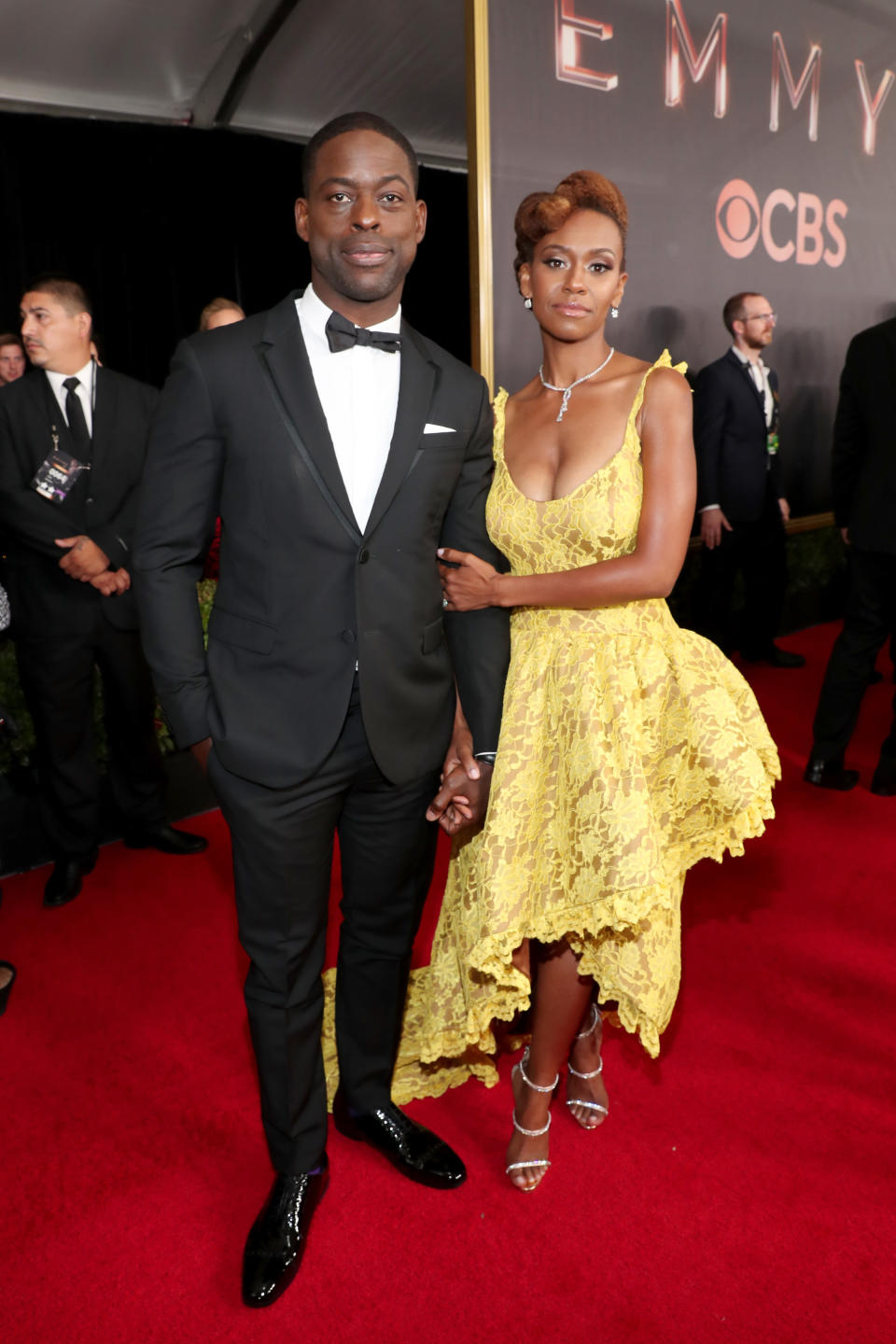 LOS ANGELES, CA - SEPTEMBER 17: Actors Sterling K. Brown (L) and Ryan Michelle Bathe walk the red carpet during the 69th Annual Primetime Emmy Awards at Microsoft Theater on September 17, 2017 in Los Angeles, California. (Photo by Rich Polk/Getty Images for IMDb)