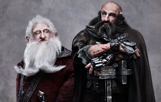 Meet the dwarves! There's a lot of them so keep up. Here's Balin (Ken Scott) and (Dwalin (Graham McTavish)