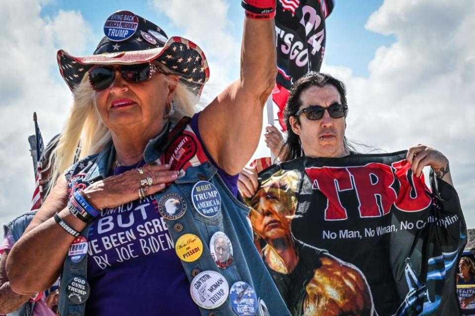 Supporters of former president Donald Trump protest near his Mar-a-Lago club in Palm Beach, Florida, on Friday.