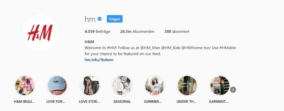 <p>Mit H&M kann sich eine klassische Marke unter den Top 5 platzieren. Anders als bei KKW Beauty hat der Hauptkanal von H&M einen Haufen Abonnenten: 26,5 Millionen Nutzer folgen der Marke. Wenn es um die Reichweite geht, hätte H&M 39 Millionen Dollar gezahlt, um die gleiche Masse zu kontaktieren. (Foto: Instagram, @hm) </p>