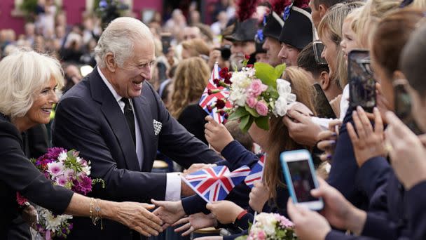 PHOTO: King Charles III meets well wishers  as he arrives for a visit to Hillsborough Castle, Co Down in Northern Ireland, Sept. 13, 2022. (Niall Carson/Pool via Reuters)