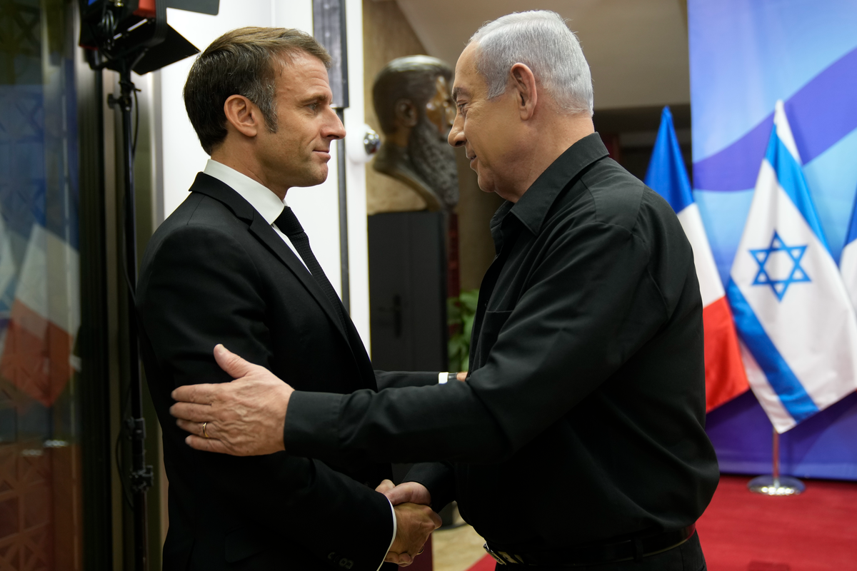 Emmanuel Macron meets Benjamin Netanyahu in Jerusalem (AP)