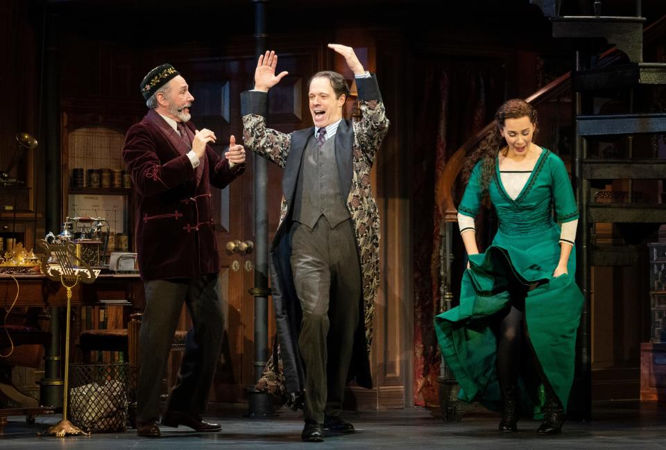 From left, Kevin Pariseau as Colonel Pickering, Laird Mackintosh as Professor Henry Higgins and Shereen Ahmed as Eliza Doolittle in "My Fair Lady."