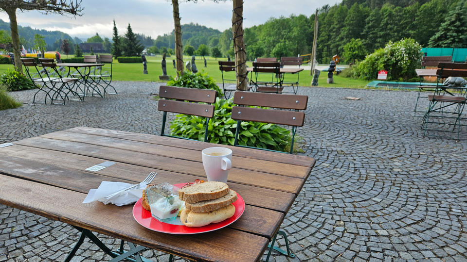 Breakfast outside of Malevil Resort in northern Czechia