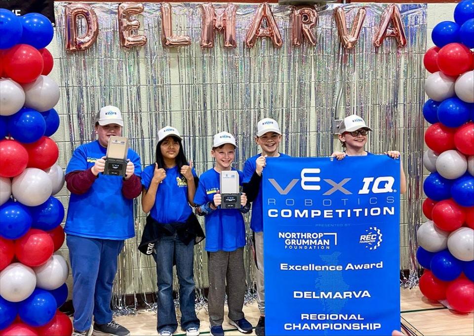 Long Neck Elementary School's CJLK Robos team No. 83539B earned the elementary bid to VEX IQ World Robotics Championship last weekend, Feb. 25, 2024.