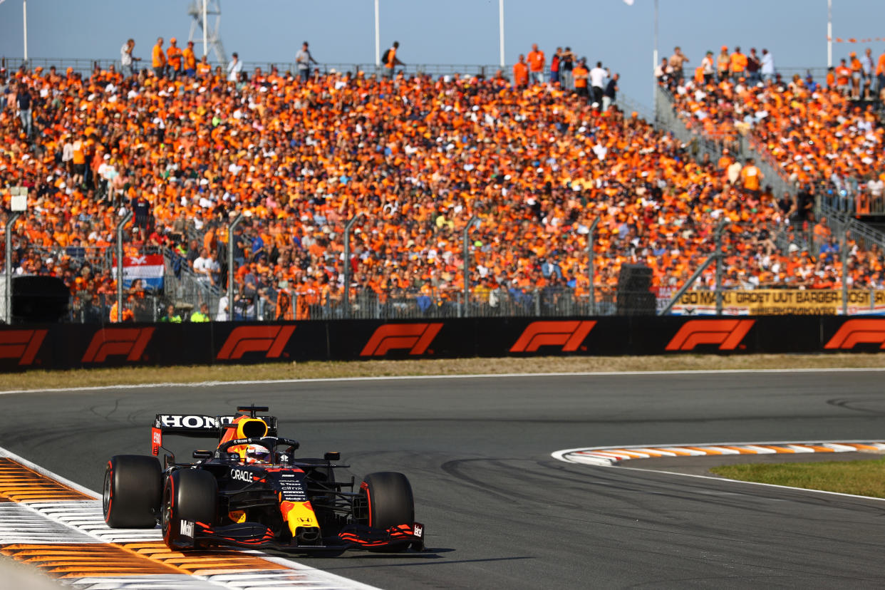 Max Verstappen driving the Red Bull Racing RB16B Honda during the F1 Grand Prix of The Netherlands.