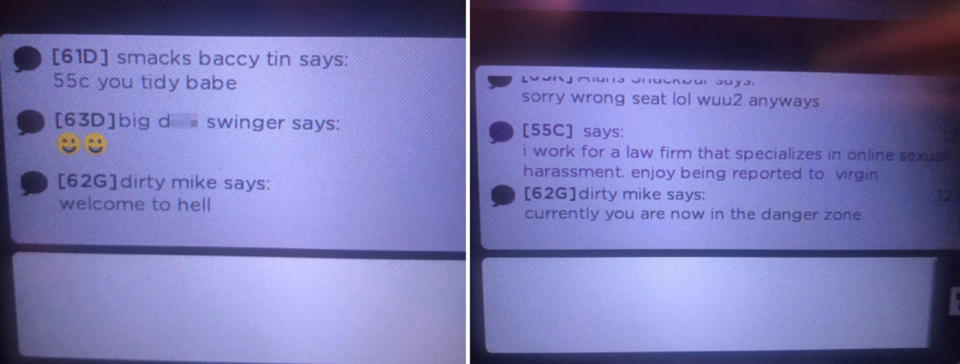 Messages on Virgin Atlantic's in-flight messaging system sent to Atlanta woman Jessica Van Meir.