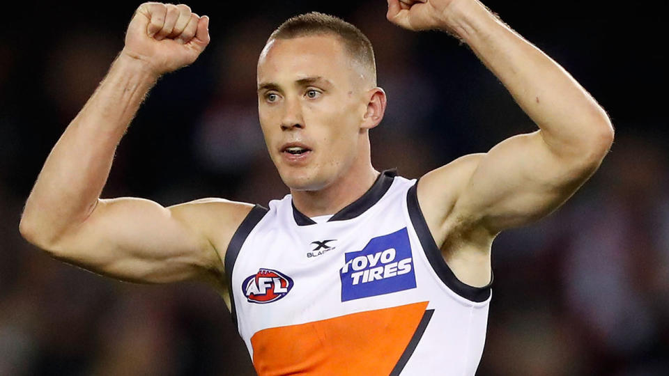 Tom Scully celebrates a goal during the 2017 AFL round 7. (Photo by Adam Trafford/AFL Media/Getty Images)